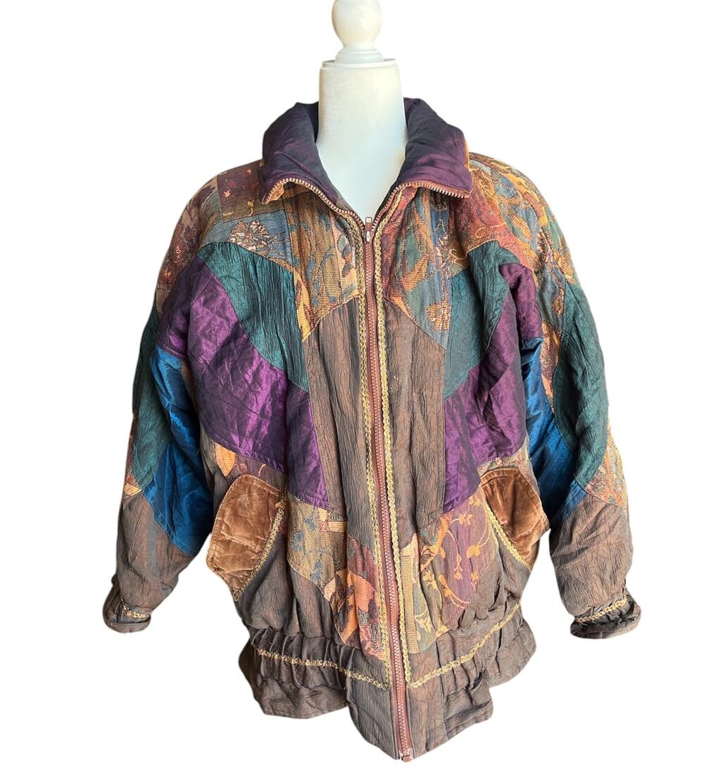 Vintage 80s Innovations by Izzie Patchwork Bomber Jacket Colorblock Size M